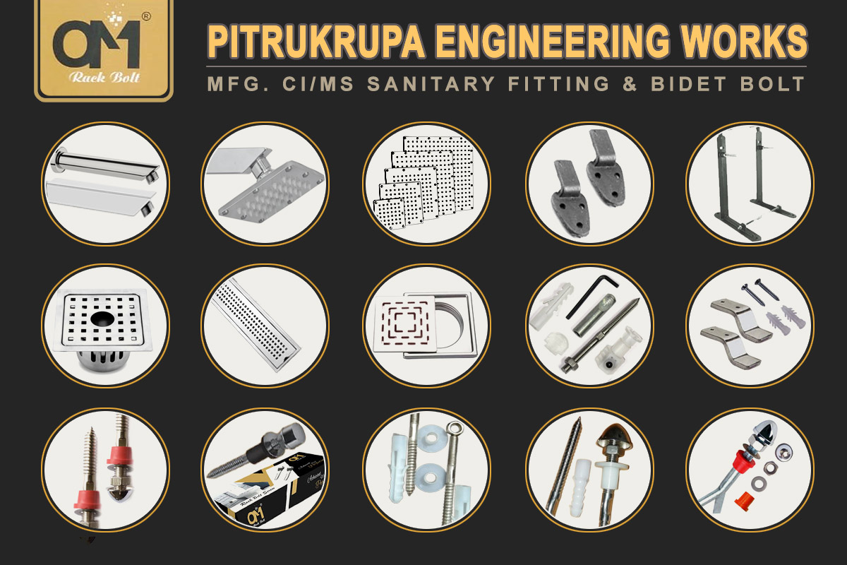 Pitrukrupa Engineering Sanitary - Hardware SS Bath Accessories SS Rack Bolt, Wash Basin Bidet Bolt, SS Floor Drain Jali and Channle - Ss Bath Arm - SS Bath Shower Jali Best Quality Best Price Manufacturers - Supplier in Rajkot Gujarat India